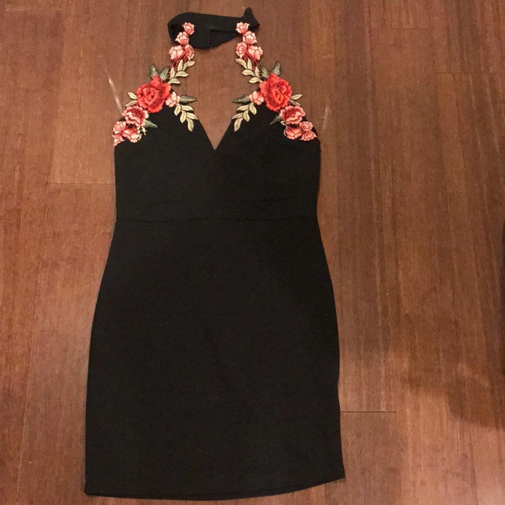 Halter dress with roses
